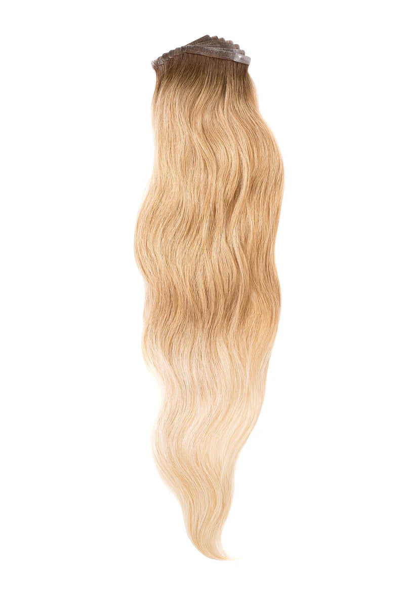 Perlino Golden Hour Picnic #12 hand-tied tape-in hair extensions — shade swatch