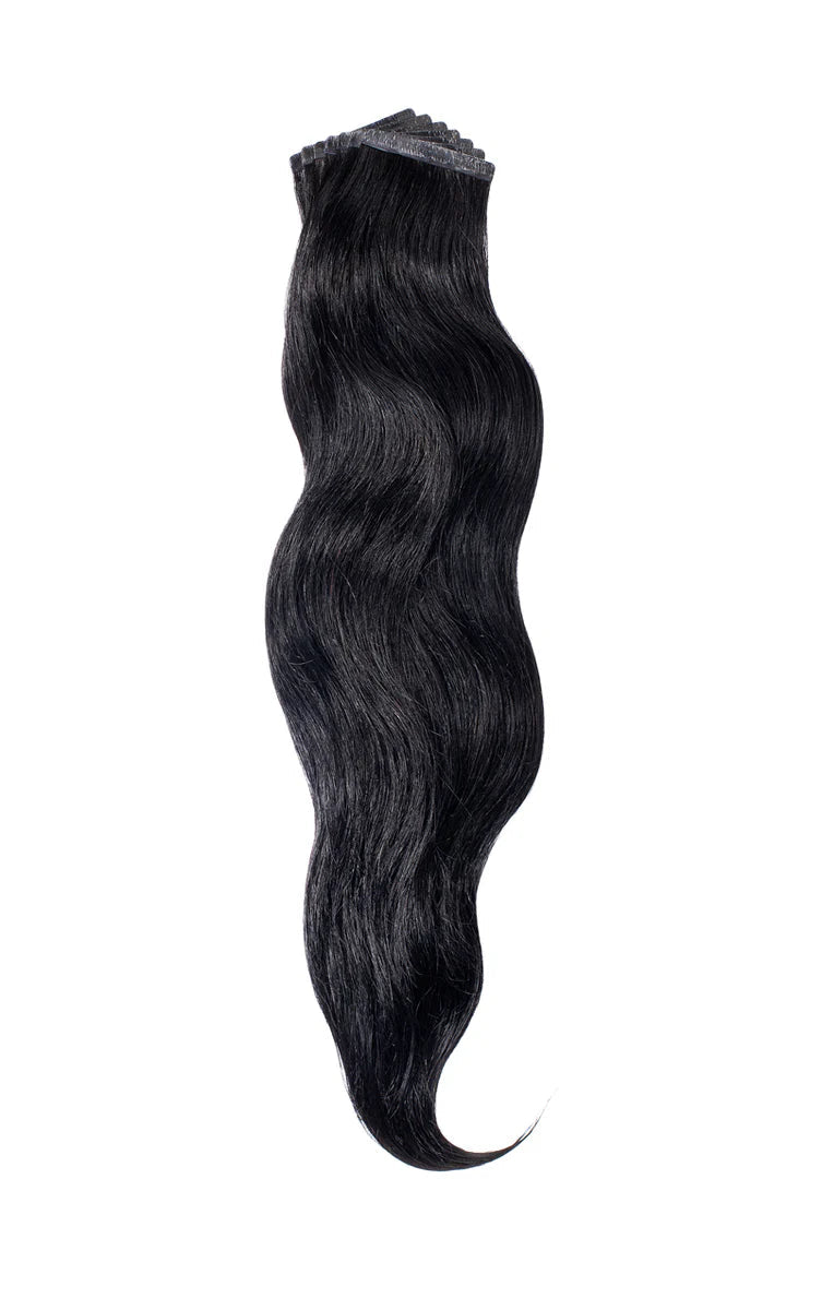 Perlino Midnight in the Forest #1 hand-tied tape-in hair extensions — shade swatch