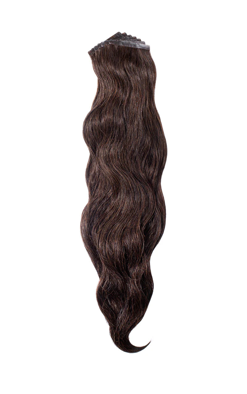 Perlino Velvety Woodsy Brown #2 hand-tied tape-in hair extensions — shade swatch
