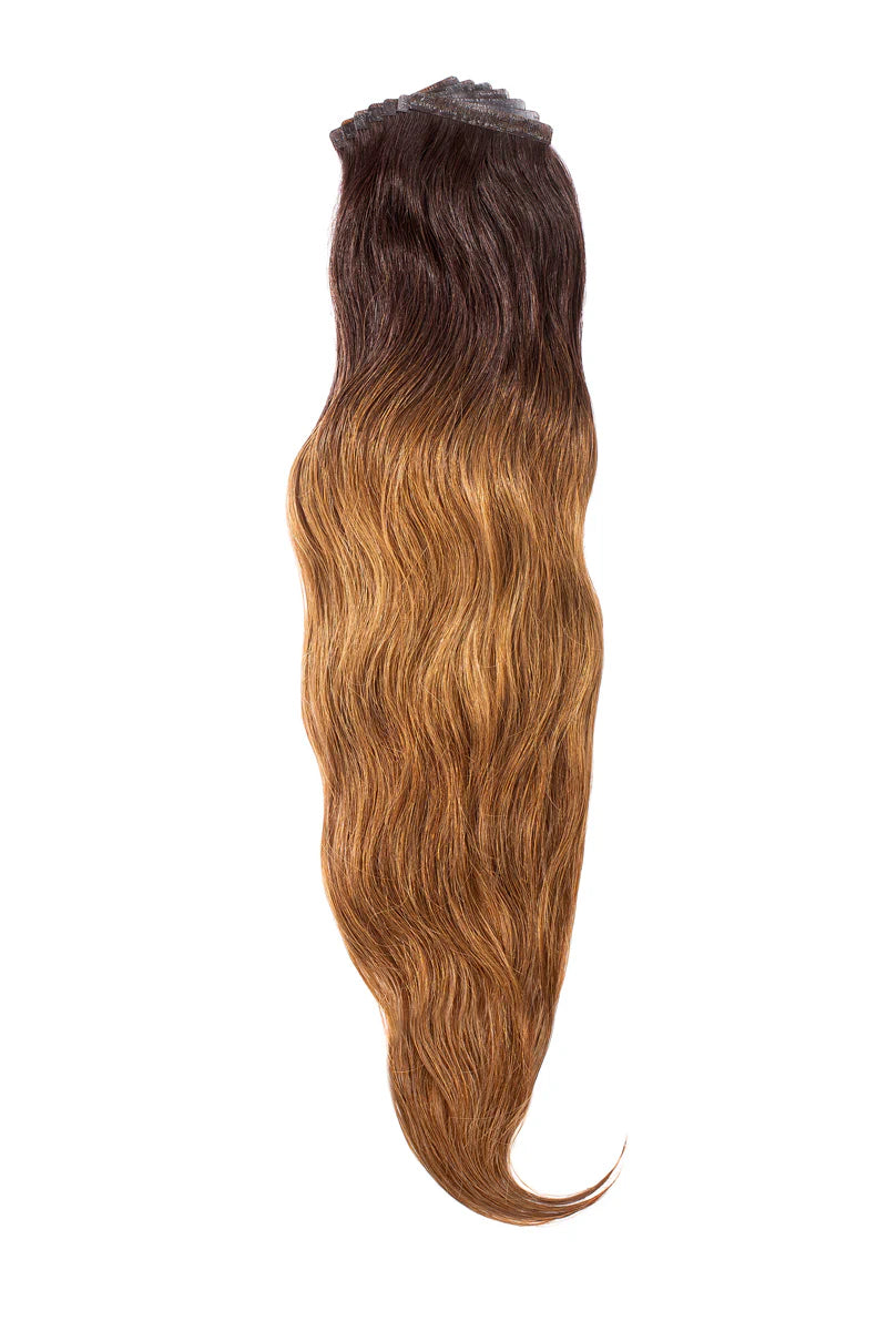Perlino Warm Suede Boots #5 hand-tied tape-in hair extensions — shade swatch